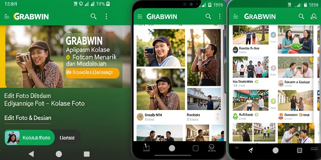 Screenshot aplikasi GRABWIN menampilkan antarmuka kolase foto yang menarik dan mudah digunakan.