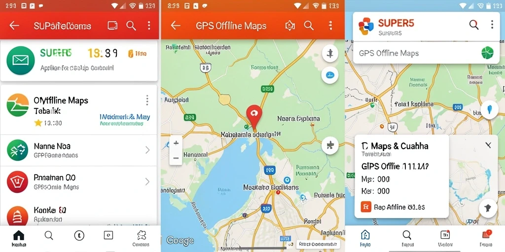 Antarmuka pengguna SUPER5 yang sederhana dan fungsional untuk GPS Offline Maps.