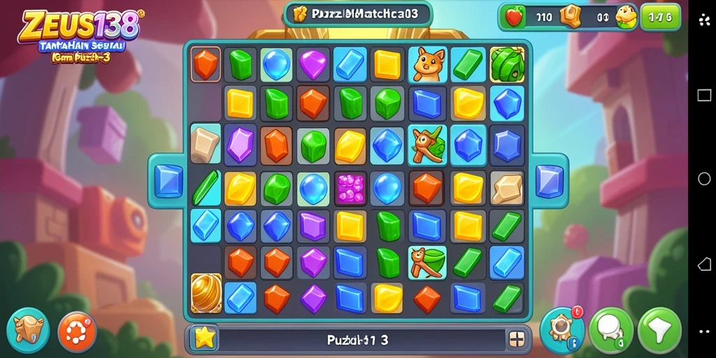 Tampilan antarmuka utama ZEUS138 dengan elemen Puzzle Match-3 yang menarik.